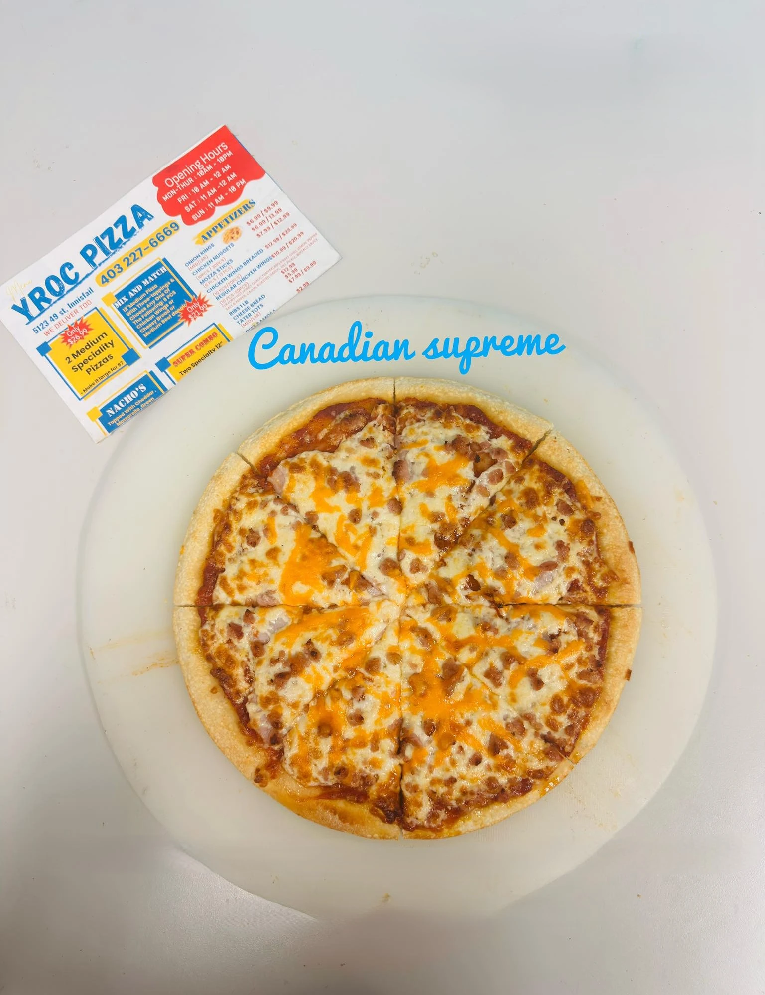 Fresh handcrafted pizza at YROC Pizza in Innisfail, AB